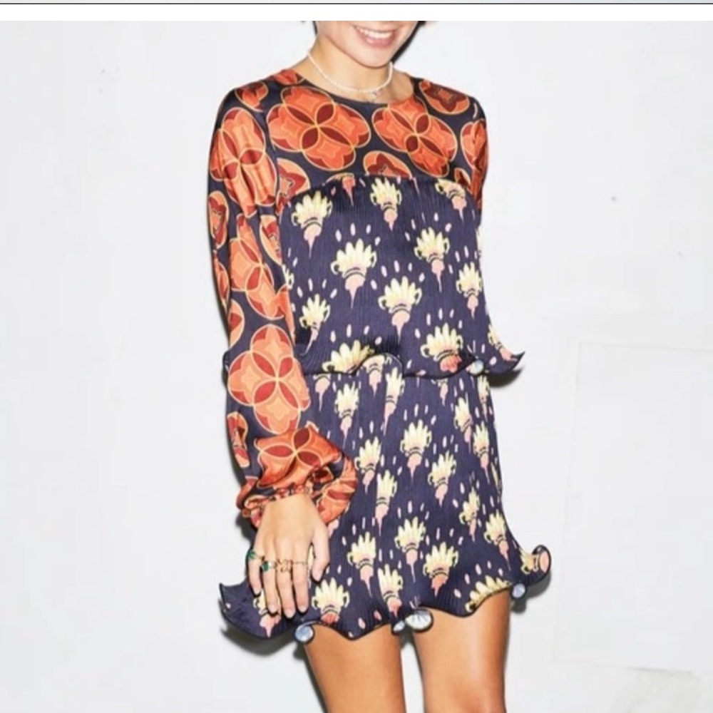 Never fully dressed satin silk pleated two tiered dress